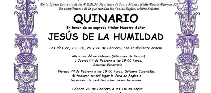 QUINARIO EN HONOR A NTRO. SEÑOR JESÚS DE LA HUMILDAD 2023.